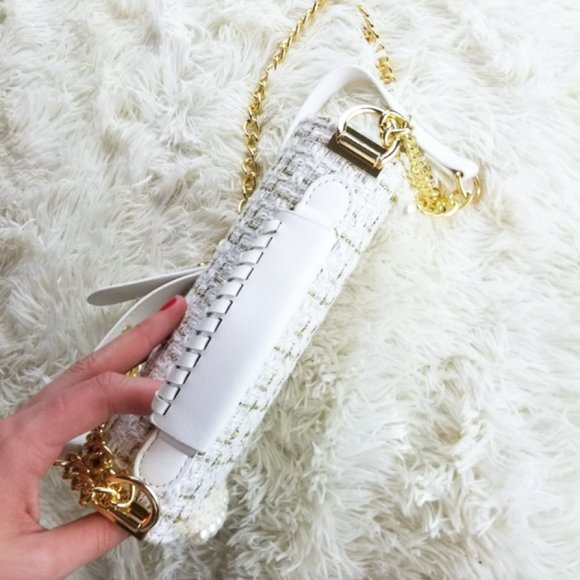 White Pearl + Gold Beaded Woven Mini Purse - Picture 7 of 10